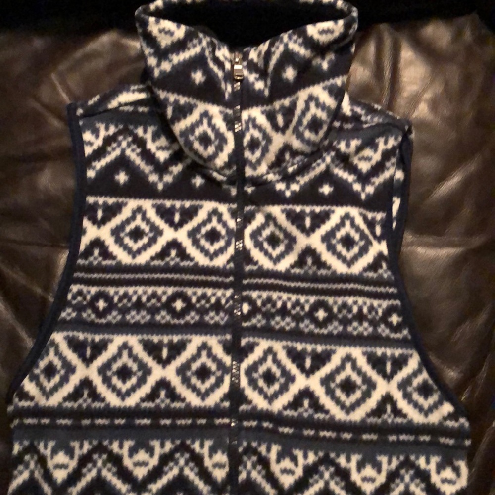 Ladies fleece vest, blue and white